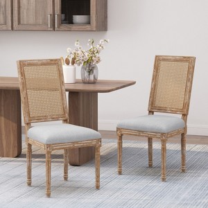 Vynxaria French Country Dining Chair Set of 2 - Elegant Upholstered Chairs with Weathered Finish - 1 of 4
