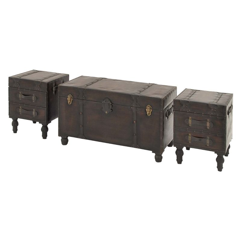 Wood and Vinyl (Set of 3) Storage Trunks Brown - Olivia & May, 4 of 10