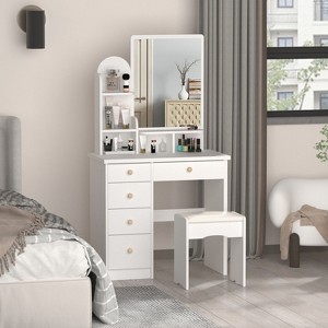 Famapy 31.5''W Dressing Desk Makeup Vanity Set with Stool and Mirror Led Light Bedroom Accent - 1 of 4