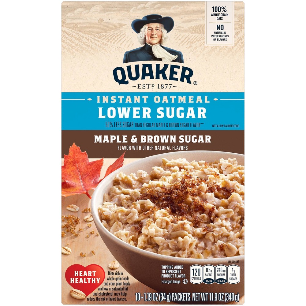 UPC 030000268728 product image for Quaker Lower Sugar Instant Oatmeal Maple & Brown Sugar - 10ct | upcitemdb.com