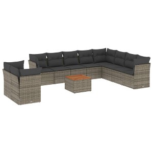 vidaXL Patio Sofa Set with Cushions Outdoor Furniture 11 Piece Poly Rattan - Gray - 1 of 4