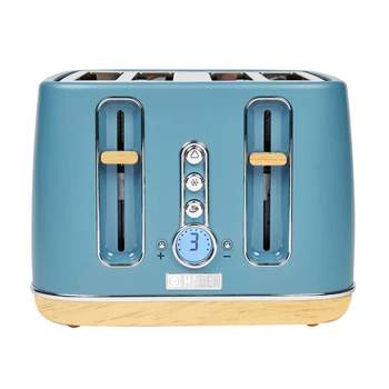 Haden Dorchester 4 Slice Wide Slot Bread and Bagel Retro Toaster with Removable Crumb Tray and Variable Browning Control, Stone Blue