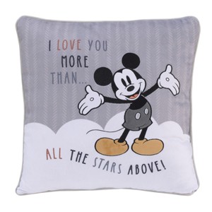 Disney Mickey Mouse Love Mickey Gray, White, Black, and Tan I Love You More Than All The Stars Above Applique Decorative Pillow - 1 of 4