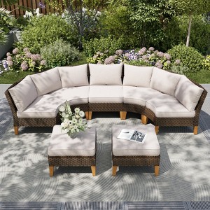 Captiva Designs 7pc Outdoor Wicker Rattan Patio Half-Moon Curved Sectional Sofa Set with Cushioned Ottoman - 1 of 4
