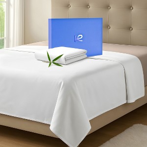 Kickoff 300 Thread Count 100% Organic Bamboo Viscose Flat Sheet Only, Extra Wide, Cooling & Breathable, Double Stitching, Bedding Sheet - 1 of 4
