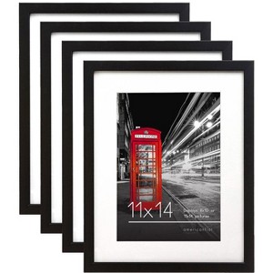 Americanflat 11x14 Picture Frame with Shatter-Resistant Glass - Set of 4 - Use as 8x10 Frame with Mat or 11x14 Frame Without Mat - Black - 1 of 4