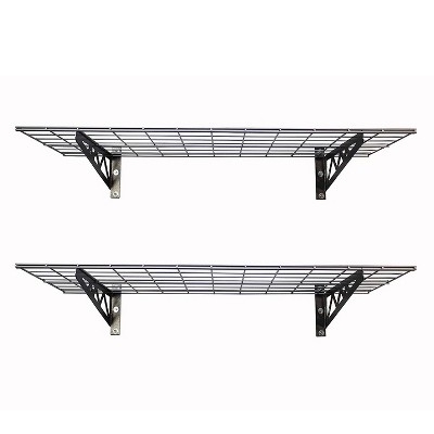 SafeRacks 18 x 48 Inch Garage Wall Shelf Two-Pack with Bike Tire Hooks, Gray