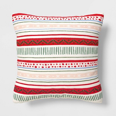 &#39;Fair Isle&#39; Square Christmas Throw Pillow Ivory/Green - Wondershop&#8482;