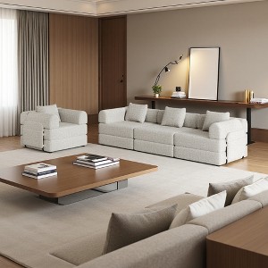 4-Seater Chenille Fabric Folding Sofa Bed with Side Storage & Cushions - 1 of 4