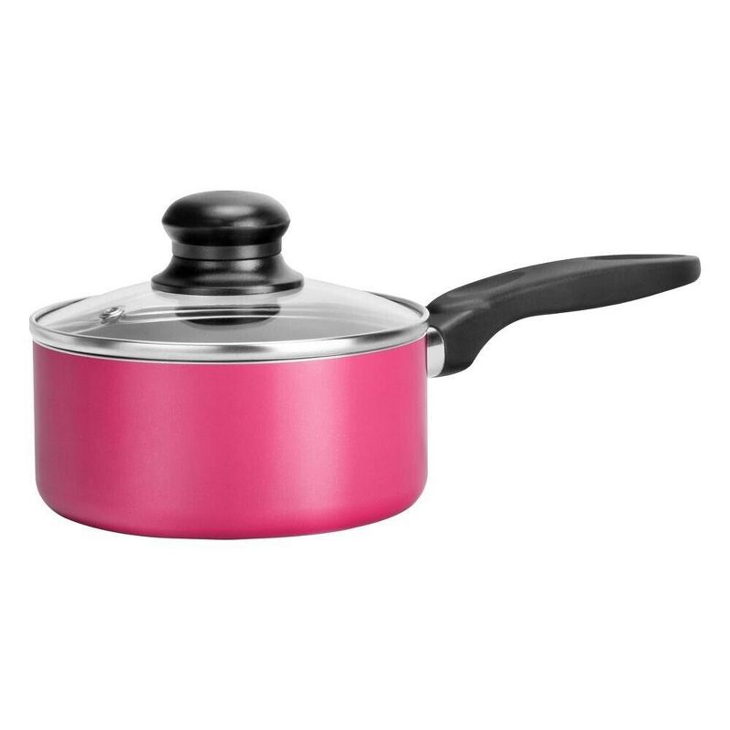 NutriChef Pink Sauce Pot with Lid, (0.89 qt) Kitchen Cookware, Black Coating Inside, Heat Resistant Lacquer Outside (Pink), 1 of 2