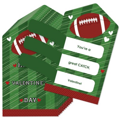 Big Dot of Happiness End Zone - Football - Cards for Kids - Happy Valentine's Day Pull Tabs - Set of 12