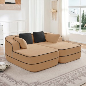 77.2" Teddy Velvet Double Chaise Sectional Sleeper Sofa, Boneless 32D High-Density Foam, Fluffy Comfy Couch with Curved Armrests, No Assembly - 1 of 4