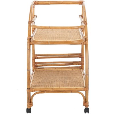 Natural Rattan 2-Tier Bar Cart with Brass Hardware