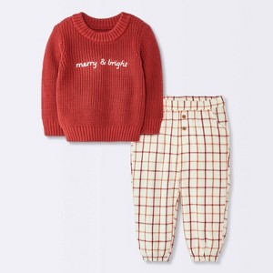 Baby Boys' 2pc Christmas Holiday Merry and Bright Sweater and Gingham Pants Set - Cloud Island™ Red - 1 of 4