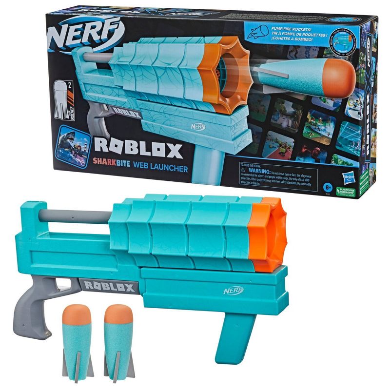 NERF Roblox Sharkbite: Web Launcher Rocker Nerf Blaster with 2 Roblox Nerf Rockets, 5 of 9