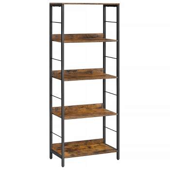 VASAGLE 5-Tier Bookshelf Bookcase Shelving Unit with Back Panels Rustic Brown and Black