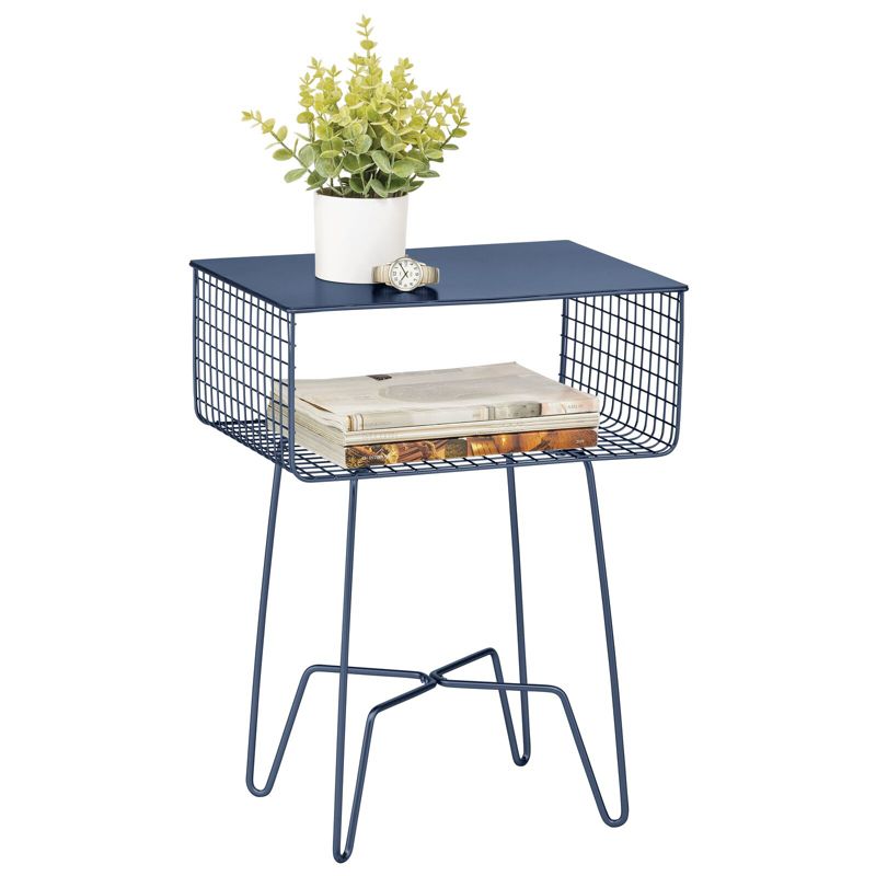 mDesign Steel Side/End Table Nightstand with Storage Shelf Basket, 1 of 6