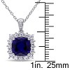 EVERLY JEWELRY | Sterling Silver 3 3/5 CT TGW Created Blue and Created White Sapphire and Diamond Halo Pendant with Chain, 18 inc - 2 of 4