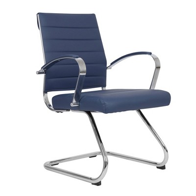 LeisureMod Benmar Office Chair Upholstered in Leather with Stainless Steel Sled Base