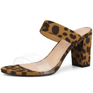 Allegra K Women's Dual Clear Strap Block Heels Slides Sandals - 1 of 4