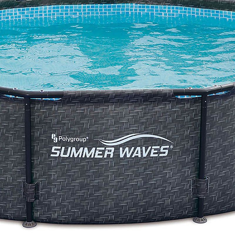 Summer Waves P20010301 Active 10ft x 30in Outdoor Round Frame Above Ground Swimming Pool Set with 120V Filter Pump and Accessories, Gray Wicker, 5 of 7