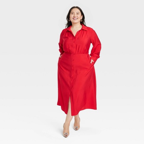 Red shirt dress store plus size