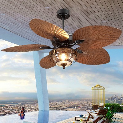 52 Inches Tropical Palm Leaf Waterproof Ceiling Fans with Lights and Remote/APP Reversible 6 Speeds