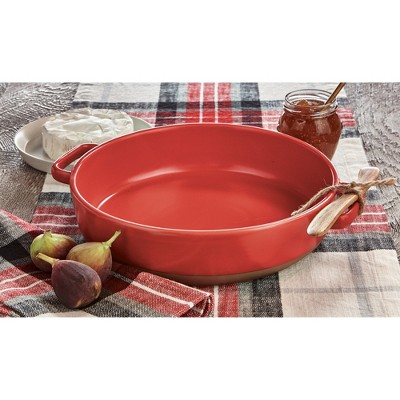 tagltd Red Stoneware Brie Baker with Spreader 12.5"L x10"Wx2.5"H