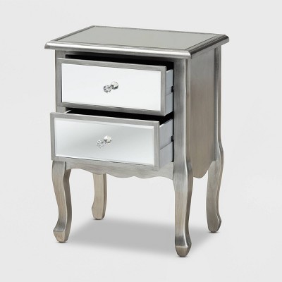 Elegant Mirrored 2-Drawer Nightstand with Crystal Knobs
