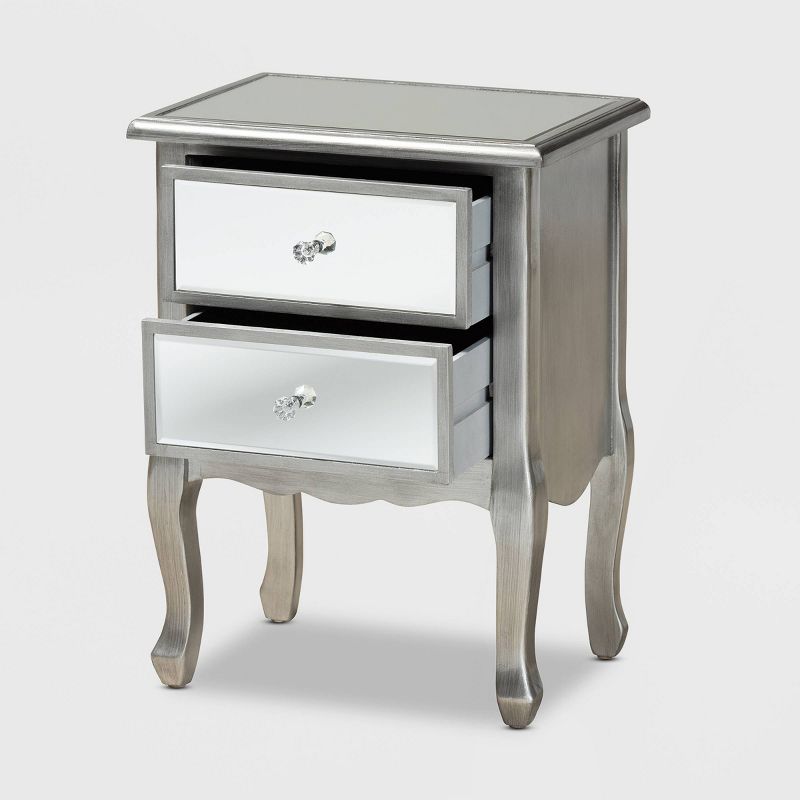 Elegant Mirrored 2-Drawer Nightstand with Crystal Knobs