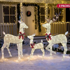 Joyfy 3 Packs Christmas Reindeer Family Set Yard Light Decorations with Warm White LED Lights for Christmas Eve Night Indoor Outdoor Holiday Decor - 1 of 4