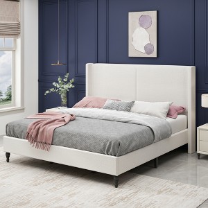 King Size Bed Frame with 55.5" High Back Upholstered Headboard for Bedroom or Apartment - 1 of 4
