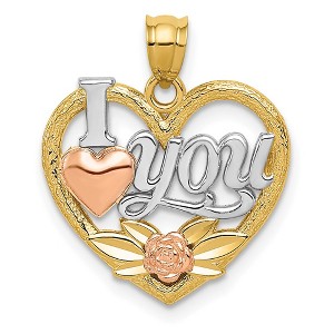 Black Bow Jewelry 14k Two Tone Gold & Rhodium I Love You Heart Pendant, 17mm - 1 of 4