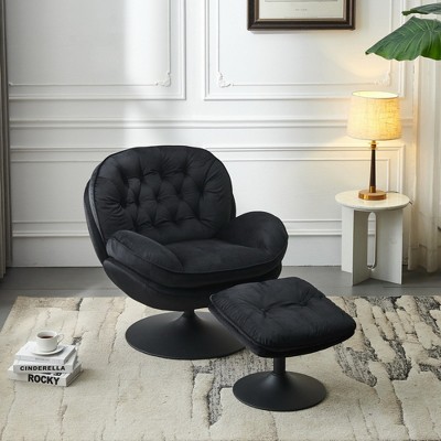 Velvet Swivel Leisure Lounge Chair with Ottoman, Tufted Design, Thickened Foam Cushion and Sturdy Metal Base