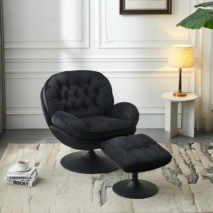 Velvet Swivel Leisure Lounge Chair with Ottoman, Tufted Design, Thickened Foam Cushion and Sturdy Metal Base - 1 of 4