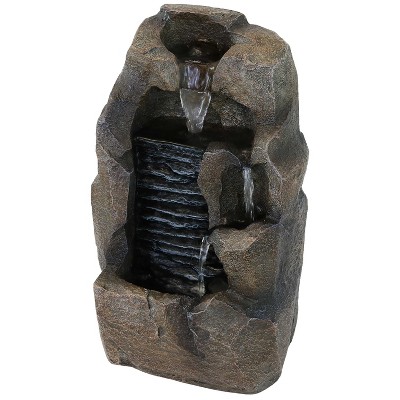 Sunnydaze Indoor Home Office Decorative Resin Stony Rock Waterfall Tabletop Water Fountain - 11" - Gray