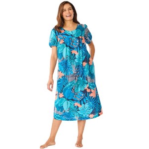 Only Necessities Plus Size Short Print Shirred Lounger - 1 of 4