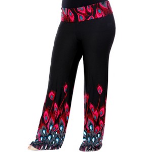 Women's Plus Size Printed Palazzo Pants - White Mark - 1 of 3