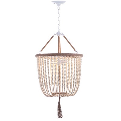 Boho Chic Cream Beaded Pendant Lamp with Luxe Tassel - 18x107.5"