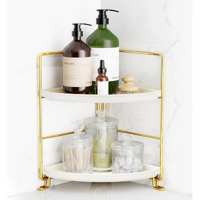 LunaLulinlk Stainless Steel 2-Tier Corner Makeup Organizer with 4 Compartments, Gold