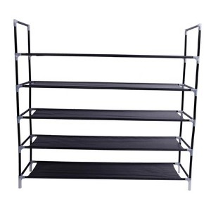 FONTOI 5 Tiers Non-woven Fabric Shoe Rack with Built-in Handle for Entryway Living Room Hallway Bedroom, Black, 39.37"*37.4"*11" - 1 of 4