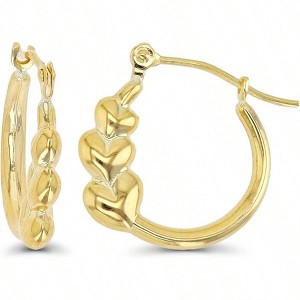 Gold Heart Hoop Earrings - Tricolor, Two Tone, Triple Heart, Hypoallergenic, Shrimp Hoops - 1 of 4