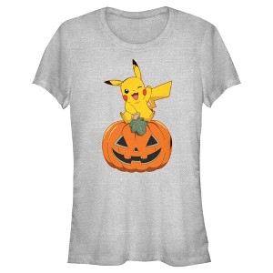 Juniors Womens Pokemon Halloween Pikachu Jack-O'-Lantern T-Shirt - 1 of 4