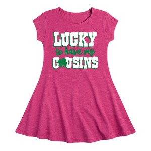 Girls' - Instant Message - St. Patrick's Day Lucky to Have My Cousins Fit & Flair Cap Sleeve Dress - 1 of 2