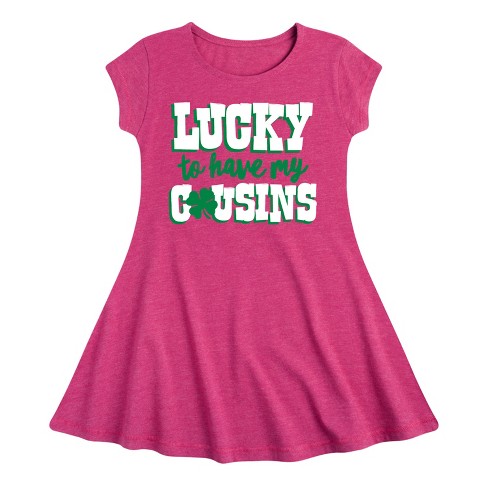 Girls' - Instant Message - St. Patrick's Day Lucky to Have My Cousins Fit & Flair Cap Sleeve Dress - image 1 of 2