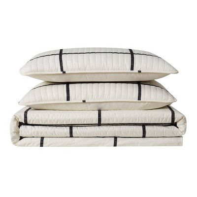 King Black and White Microfiber Windowpane Quilt Set