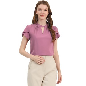 Allegra K Women's Stand Collar Petal Sleeve Keyhole Neck Elegant Work Office Blouse Top - 1 of 4