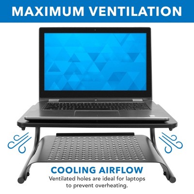 Black Metal Two-Tier Desktop Monitor Stand with Vented Design
