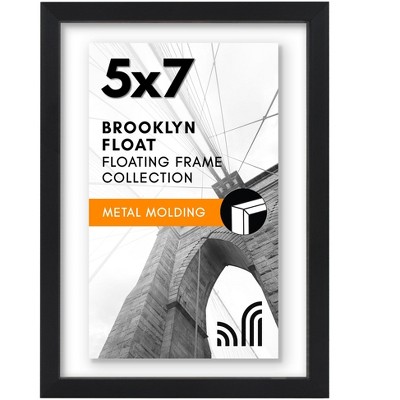 Americanflat Aluminum 5x7 Floating Picture Frame - Use as 4x6 Picture Frame or Display 5x7 Photo - Photo Frames for Wall Display - Black