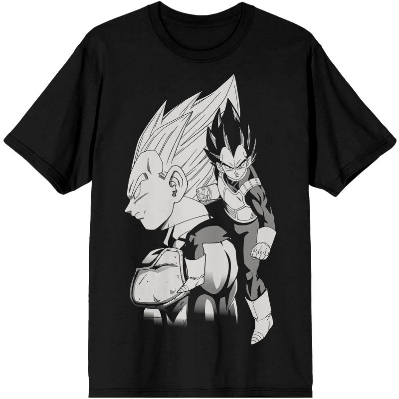 Dragon Ball Z Vegeta Black And White Character Art Men's Black T-shirt, 1 of 3